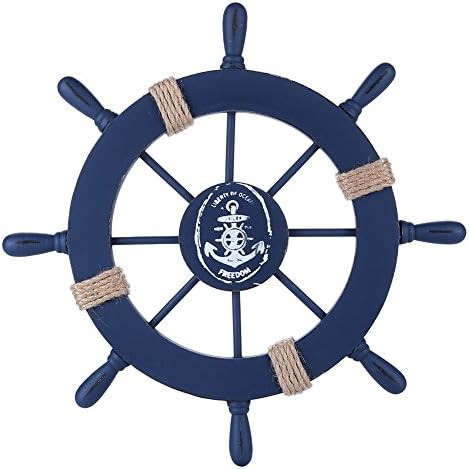 Rienar Nautical Beach Wooden Boat Ship Steering Wheel Fishing Net Shell Home Wall Decor (Deep Blu... | Amazon (US)