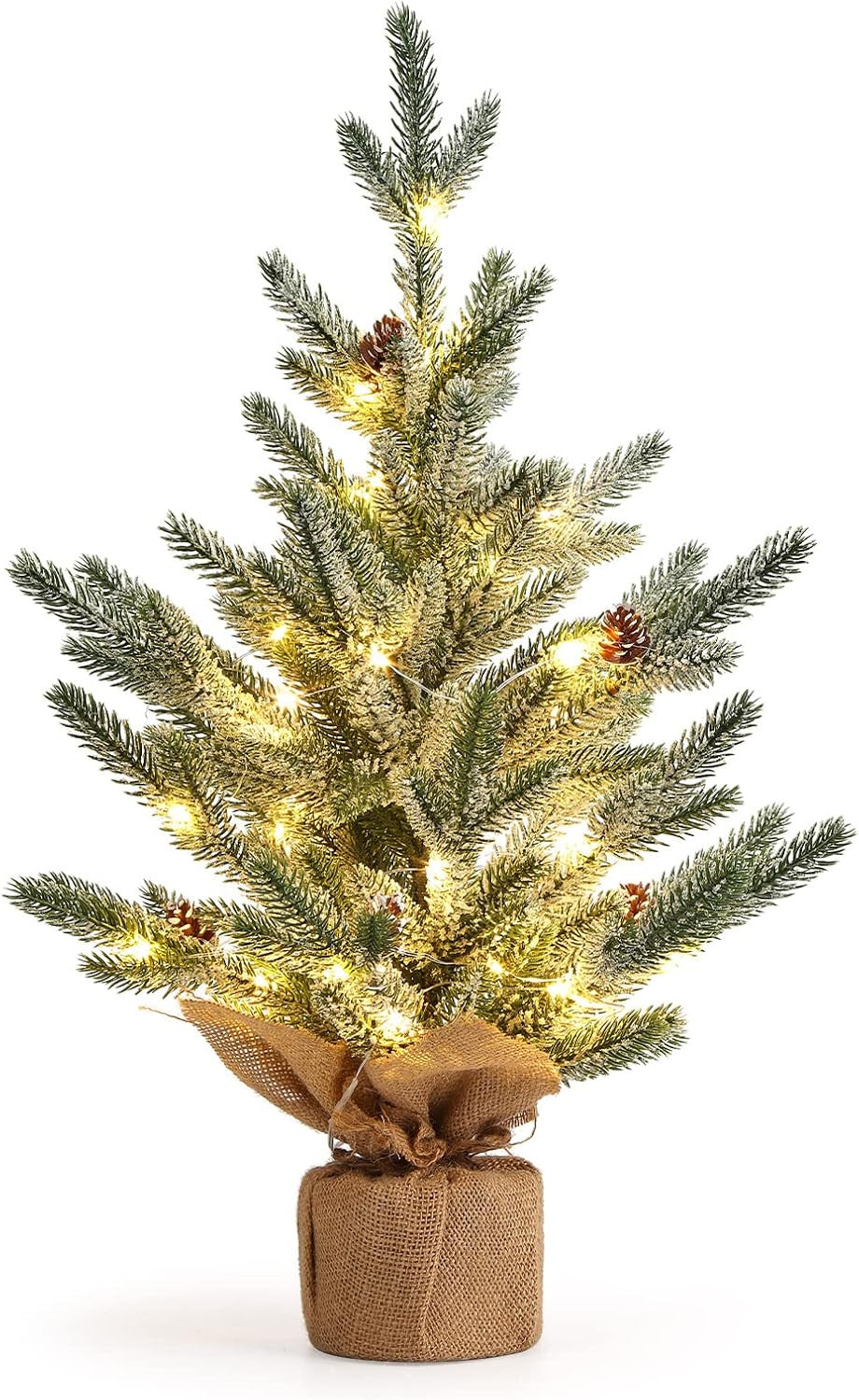 LinTimes 24 Inch Table Top Small Christmas Tree with 50 LED Lights, Prelit Mini Christmas Tree Fr... | Amazon (US)