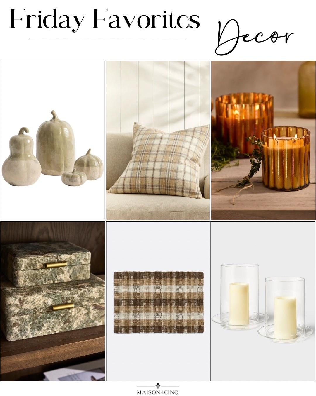 Such great finds this week for Friday Favorites like the prettiest French glazed pumpkins on sale, plaid doormats perfect for fall, my fave fall scented candles and more!

Home decor, hurricanes, outdoor  rug, storage box, table decor, throw pillow, fall decor

#LTKHome #LTKSaleAlert #LTKSeasonal