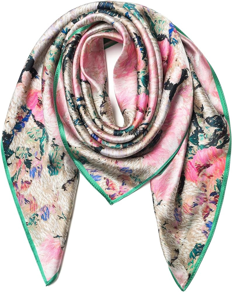 100% Pure Mulberry Silk Scarf 35" Large Square Lightweight Headscarf –Women’s Hair Wraps The ... | Amazon (US)