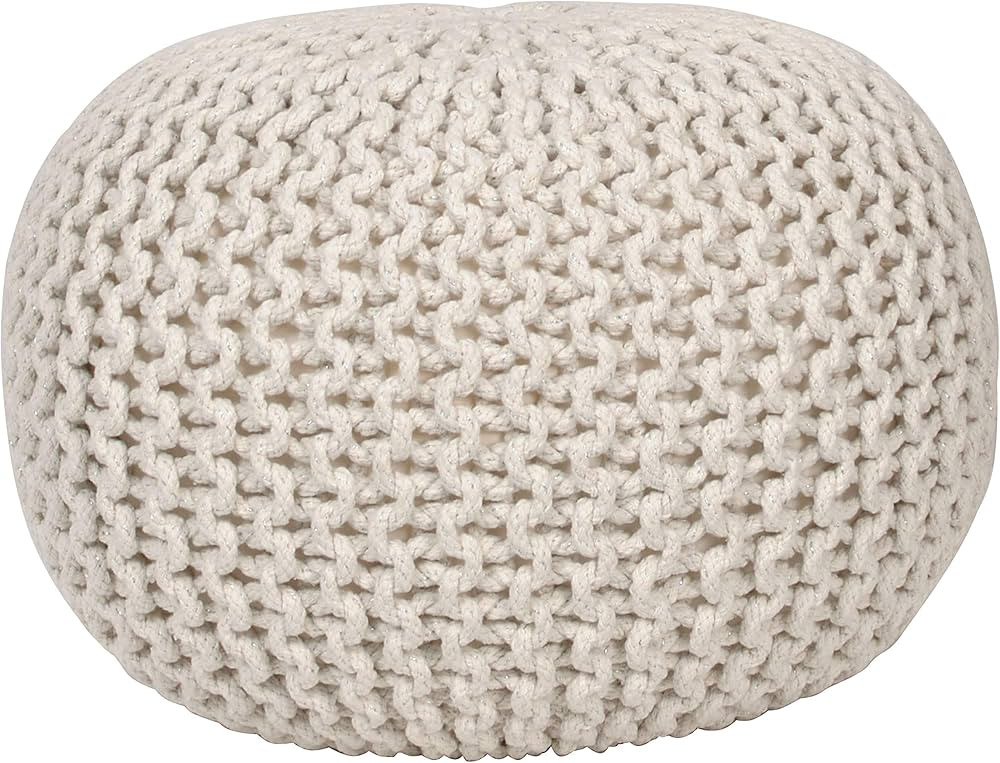 Decor Therapy Lola Round Knit Lurex Yarn And Cotton Pouf, Off-White 20x20x14 | Amazon (US)