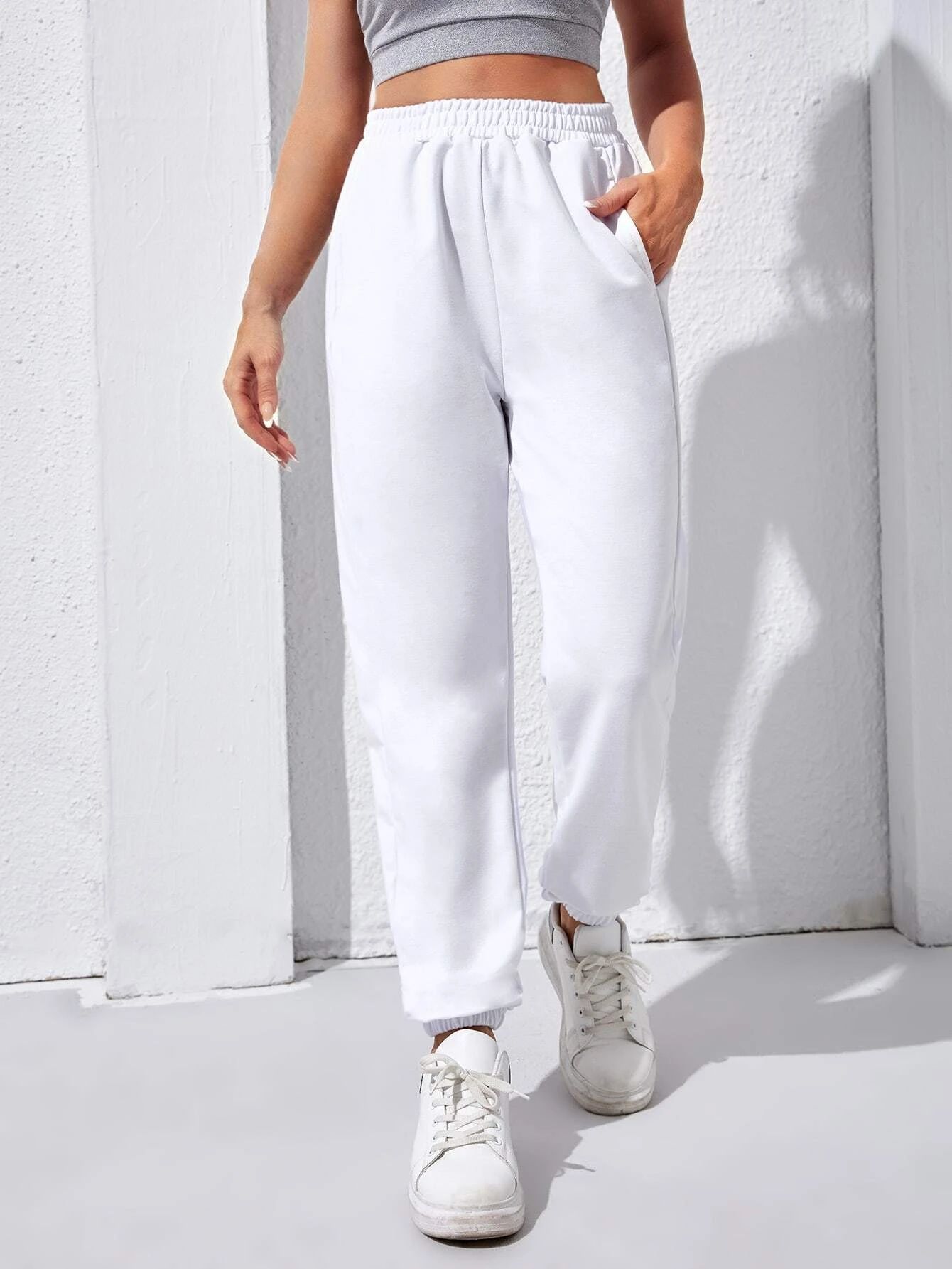 Solid Elastic Waist Sweatpants | SHEIN