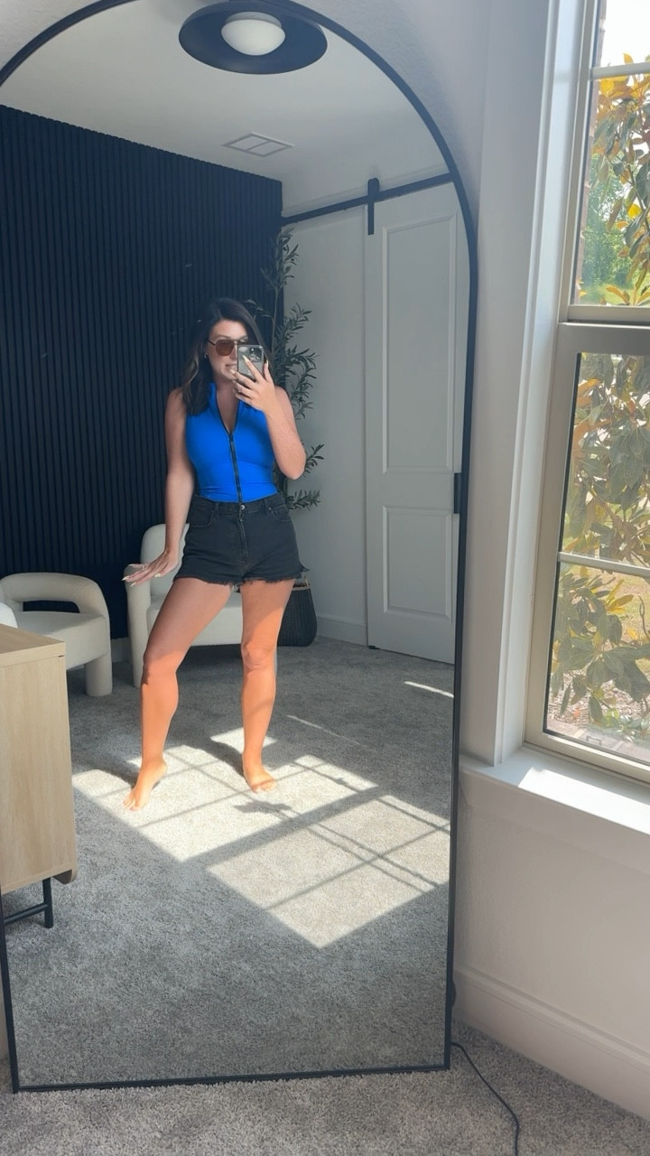 Mom swimsuit of the day. This is the swimsuit I feel most confident in which is needed when heading to the neighborhood pool. I do a medium regular length. Shorts are a 29

#LTKVideo #LTKMidsize #LTKSwim