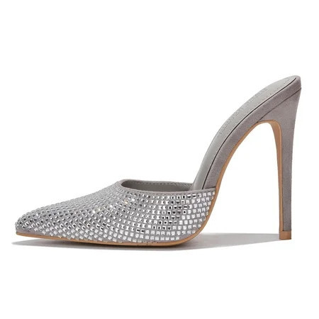 Cape Robbin Women Slip On Formal Stiletto High Heels Suede Pointy Toe Bling Rhinestones KLAYTON Gray Silver 8.5 | Walmart (US)