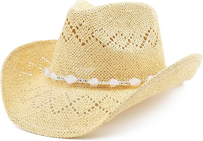 Straw Cowboy Hat for Women Men Sun Beach Western Cowgirl Hat | Amazon (US)
