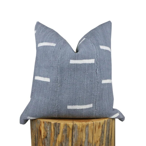 Blue Gray African Mudcloth Pillow Cover | 'DACIA' | Etsy (US)