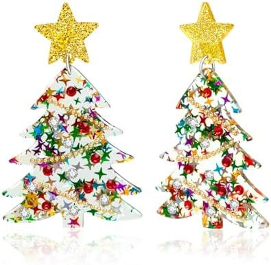Christmas Tree Earrings Acrylic Christmas Earrings for Women Xmas Drop Dangle Earring Christmas J... | Amazon (US)