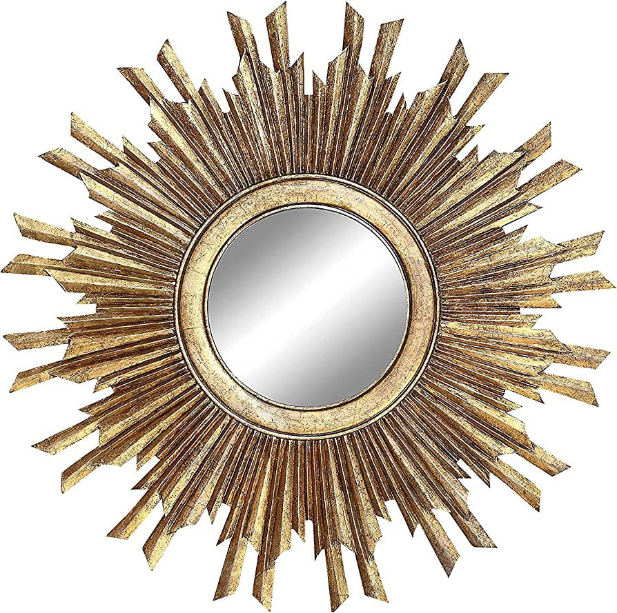 Creative Co-Op Round Sunburst Wall Mirror with Gold Finish | Amazon (US)