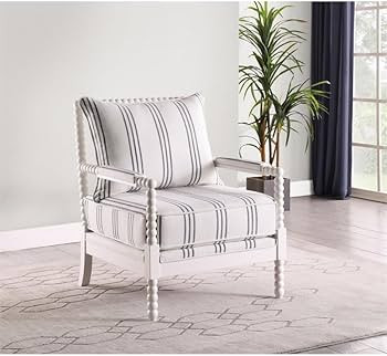 Amazon.com: Coaster Blanchett Fabric Upholstered Accent Chair with Spindle White and Navy : Home ... | Amazon (US)