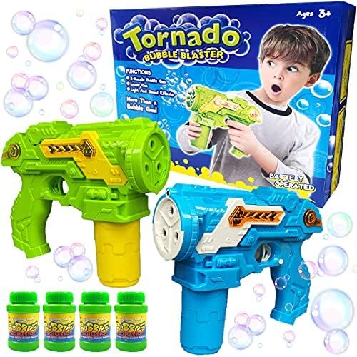 Bubble Gun Space Gun 2-in-1 Bubble Blower and Space Blaster Sound Effects 2 Toy Guns, 4 Bubble Re... | Amazon (US)