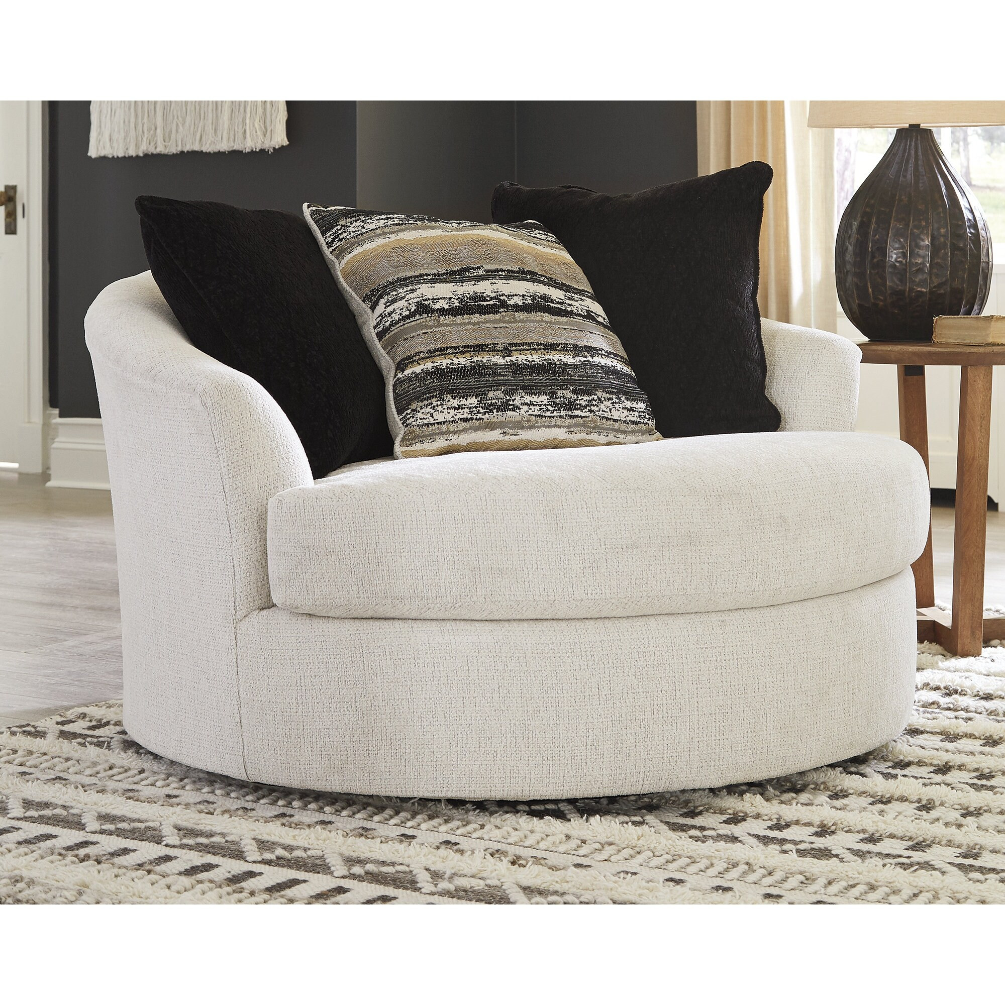 Signature Design by Ashley Cambri White Oversized Round Swivel Chair - 58"W x 54"D x 39"H | Bed Bath & Beyond