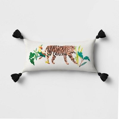 Tiger Outdoor Lumbar Throw Pillow White - Opalhouse™ | Target