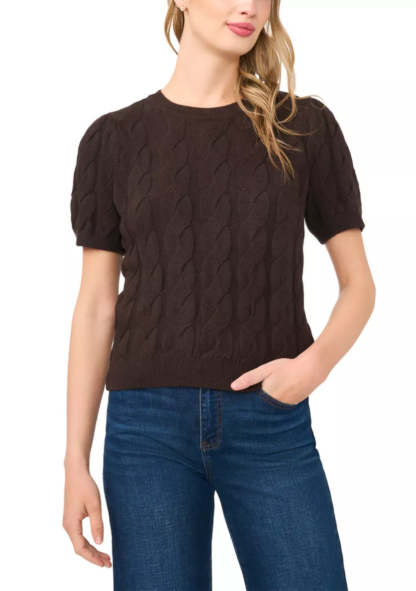 Women's Short Sleeve Cable Knit Crew Neck Sweater | Belk