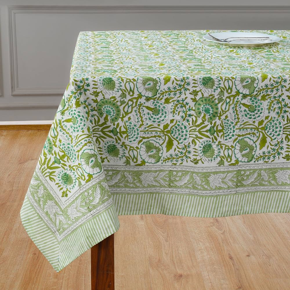 CPC Tablecloth 100% Cotton 60x90 Inch Indian Block Print Rectangle Table Cover, Washable Table Cl... | Amazon (US)
