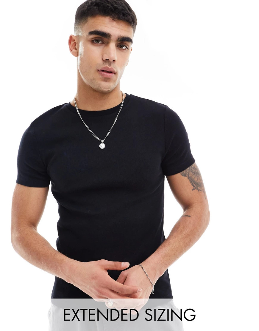 ASOS DESIGN essential muscle fit rib t-shirt in black | ASOS (Global)