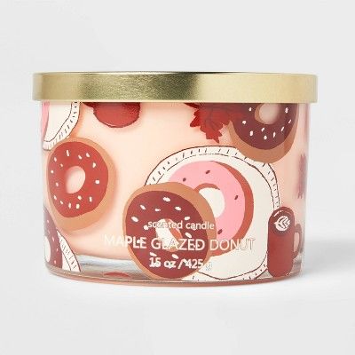 15oz Lidded Glass Jar Donut Print 3-Wick Maple Glazed Donut Candle - Opalhouse™ | Target