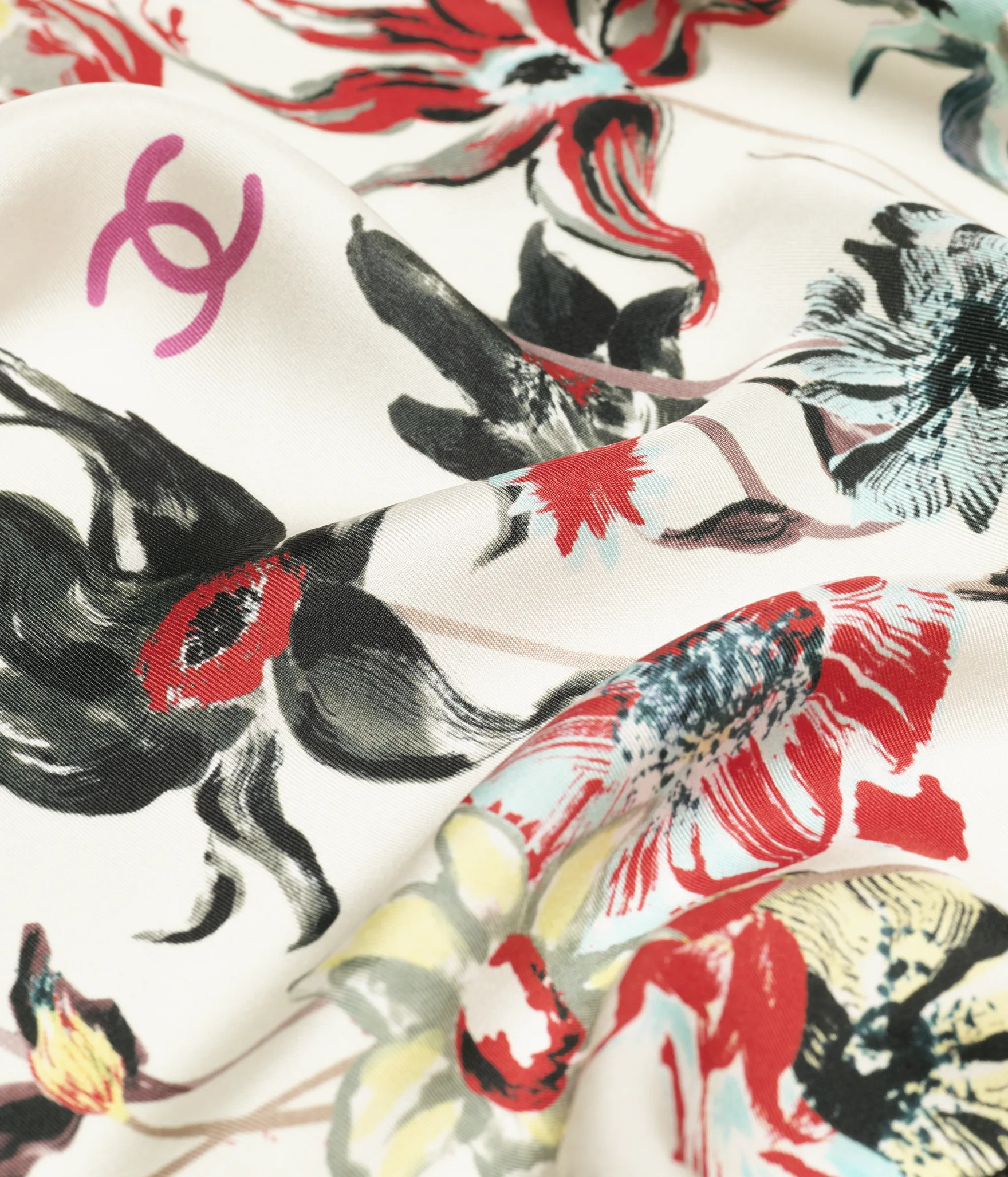 Square scarf - Silk twill, white & multicolor \u2014 Fashion | CHANEL | Chanel, Inc. (US)