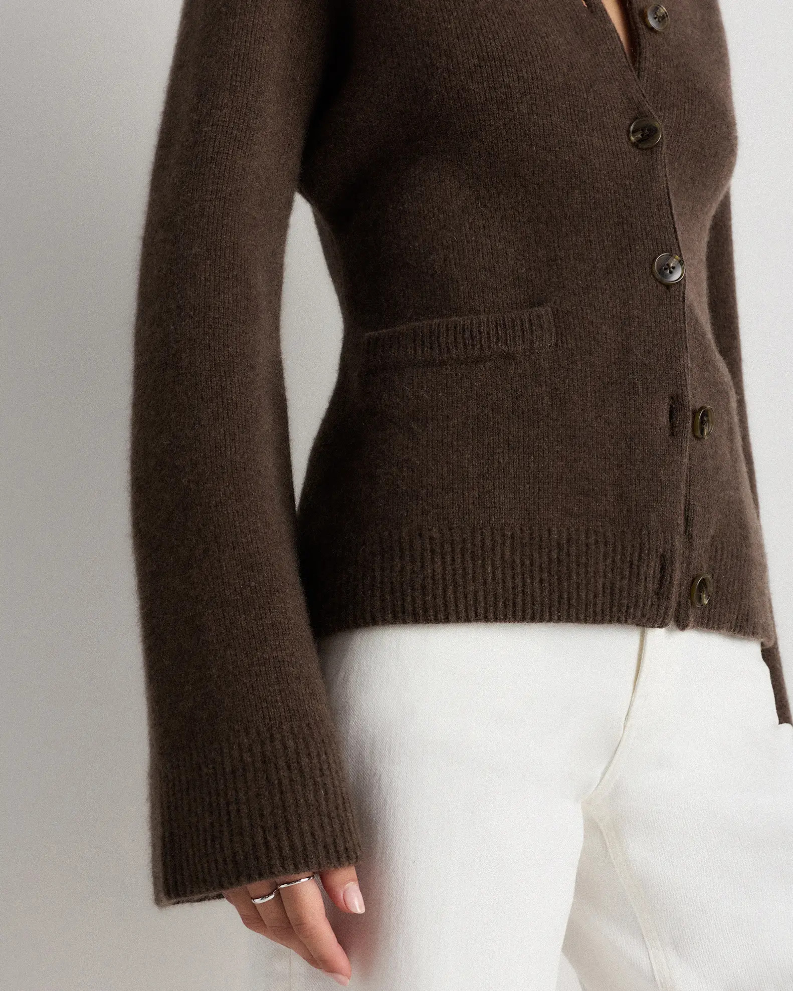 Mongolian Cashmere Structured Cardigan in Heather Truffle Brown | Quince