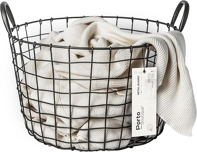 16"D x 12"W x 12"H Large Wire Basket - Round Grey Metal Storage Container - Ideal Wire Basket for... | Amazon (US)