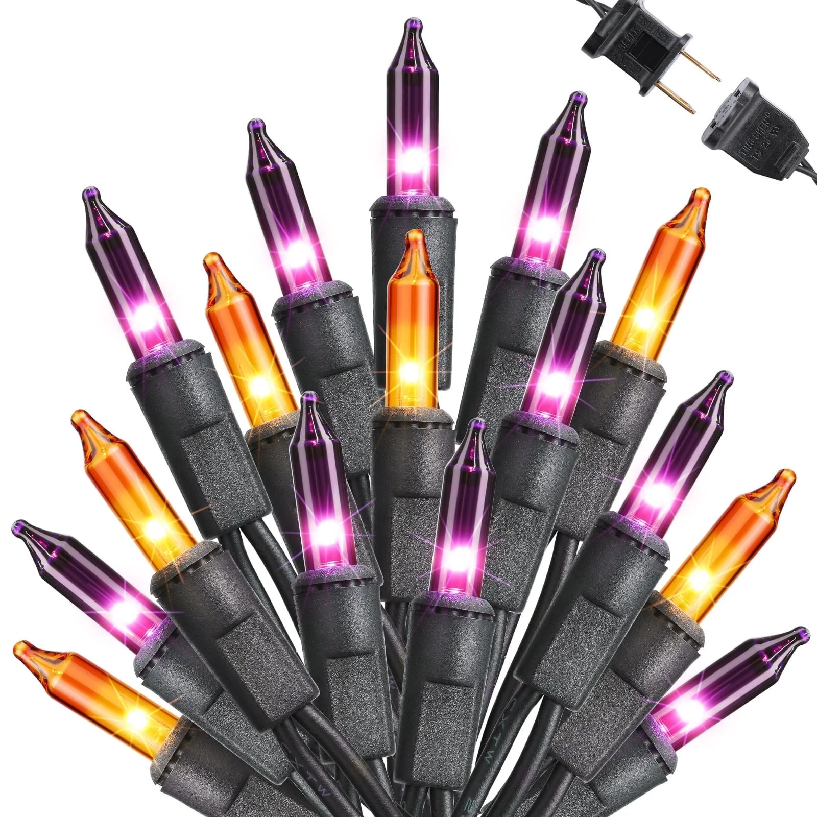 Toodour Orange & Purple Halloween Lights, 25ft 100 Count Incandescent Halloween String Lights, UL... | Walmart (US)