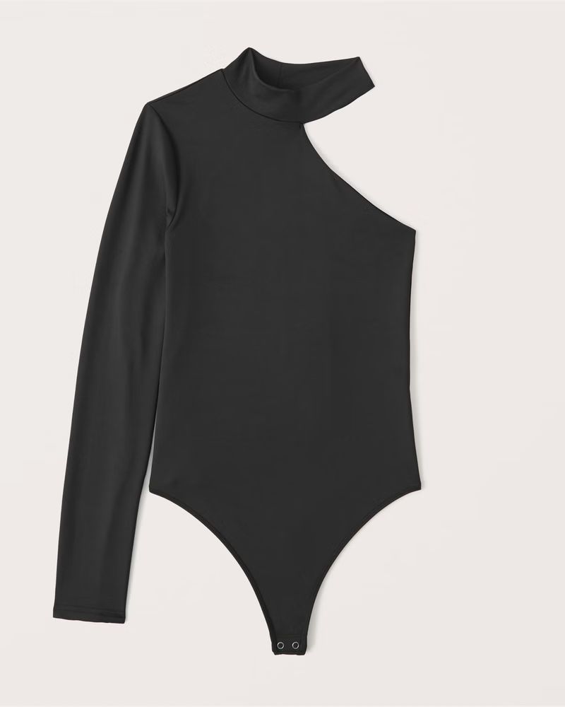 Long-Sleeve Stretch Jersey Asymmetrical Mockneck Bodysuit | Abercrombie & Fitch (US)