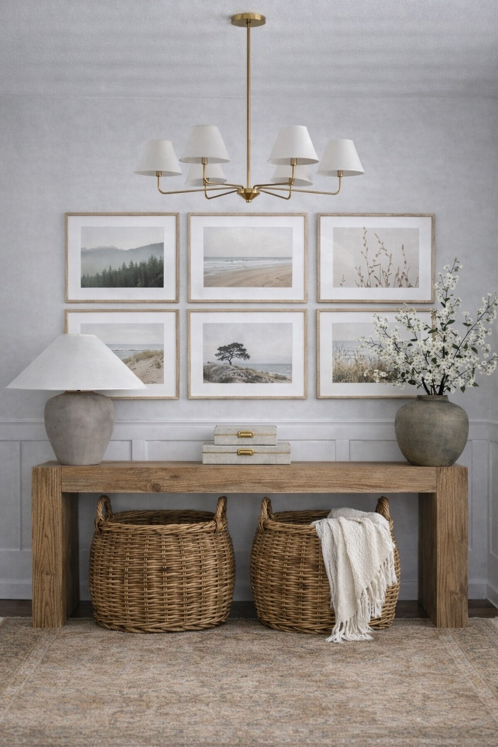 Console table entryway inspiration with gallery wall and baskets 

#LTKHome