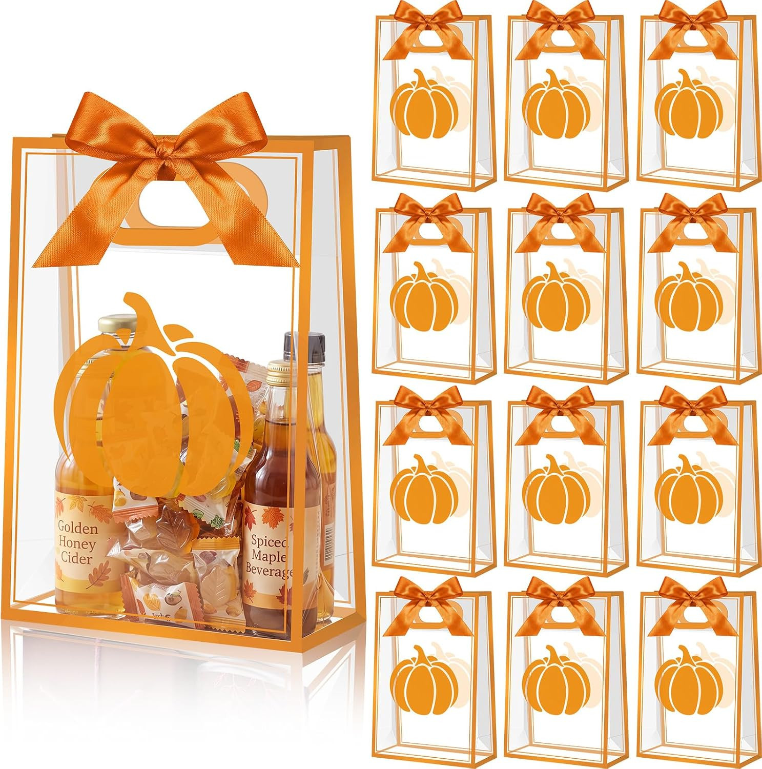Tallew 12 Pcs Fall Clear Gift Bags with Ribbons and Handles, 7 x 10 in | Amazon (US)