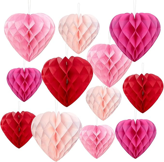 PheiLa 12pcs Heart Shaped Honeycomb Balls - Paper Party Decorations - Valentine's Day, Wedding, B... | Amazon (US)
