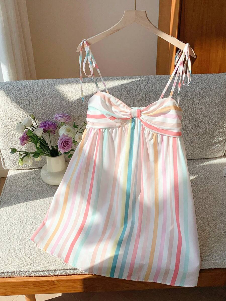 Comfortcana Bohemian Multicolor Striped Mini Slip Dress, Summer Resort Wear | SHEIN