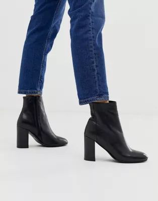 ASOS DESIGN Rescue leather block heel boots in black | ASOS UK