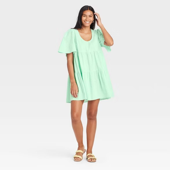 Women's Flutter Short Sleeve Tiered Dress - A New Day™ | Target