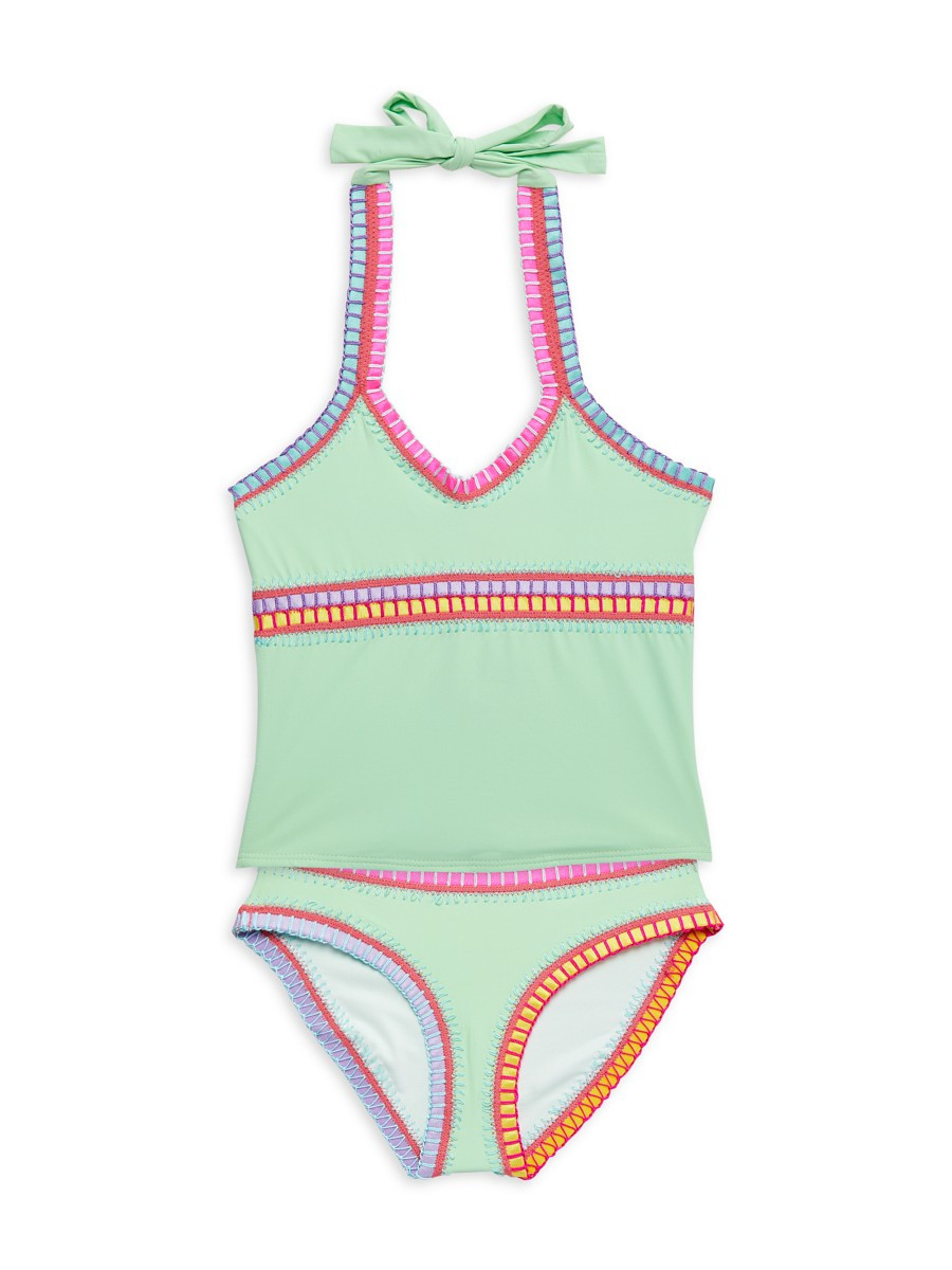 PQ Little Girl's & Girl's 2-Piece Embroidered Swim Set - Aloe - Size 2 | Saks Fifth Avenue OFF 5TH
