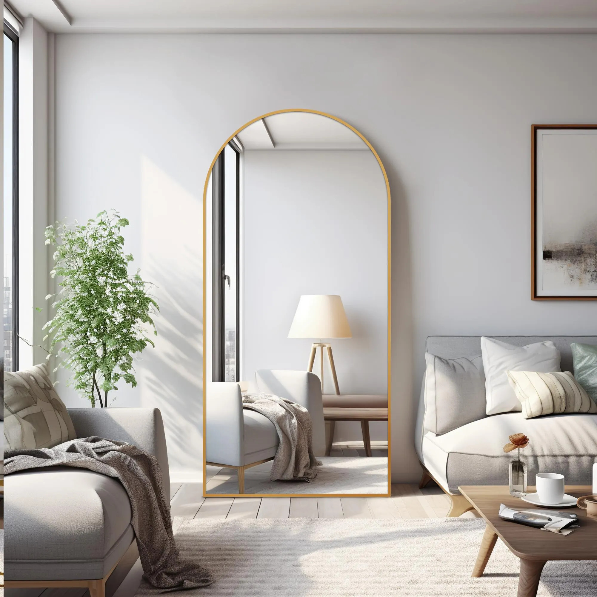 Dulcea Large Full Length Arched Free Standing Body Mirror, Gold | Ashley