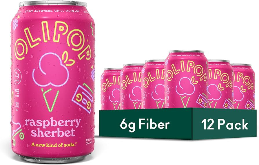 OLIPOP Prebiotic Soda Pop, Raspberry Sherbet, Pantry Pack Packed with Prebiotics, Fiber, and Bota... | Amazon (US)