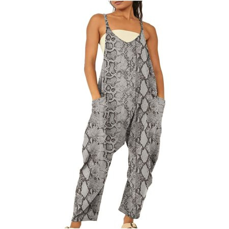 Womens Jumpsuits Casual Summer 1 Piece Rompers Snake Skin Print Spaghetti Strap Loose Overalls Jumpe | Walmart (US)