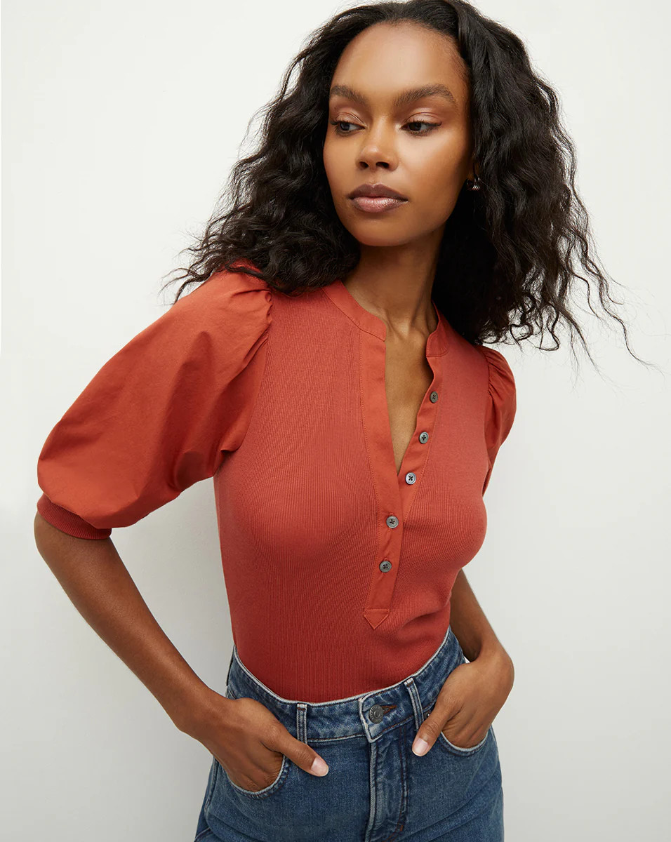 Coralee Puff-Sleeve Top in Brick Red | Veronica Beard | Veronica Beard