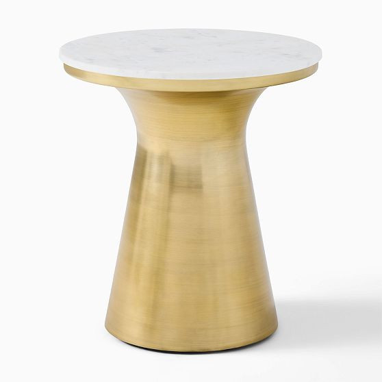 Marble Topped 20"" Pedestal Side Table, Marble, Antique Brass | West Elm (US)