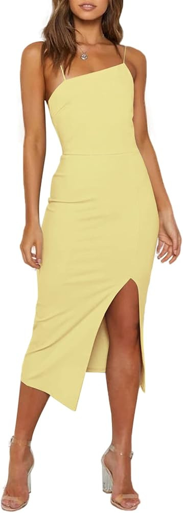LYANER Women's Yellow Formal Dress Yellow Wedding Guest Dress Yellow Midi Dress  | Amazon (US)