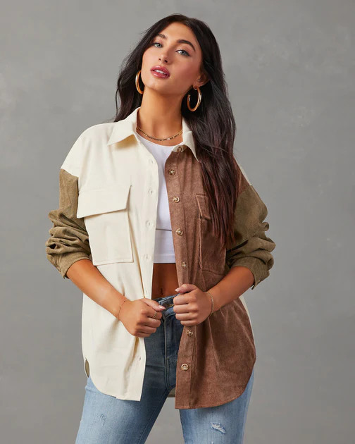 Connolly Corduroy Colorblock Button Down Top - Ivory | VICI