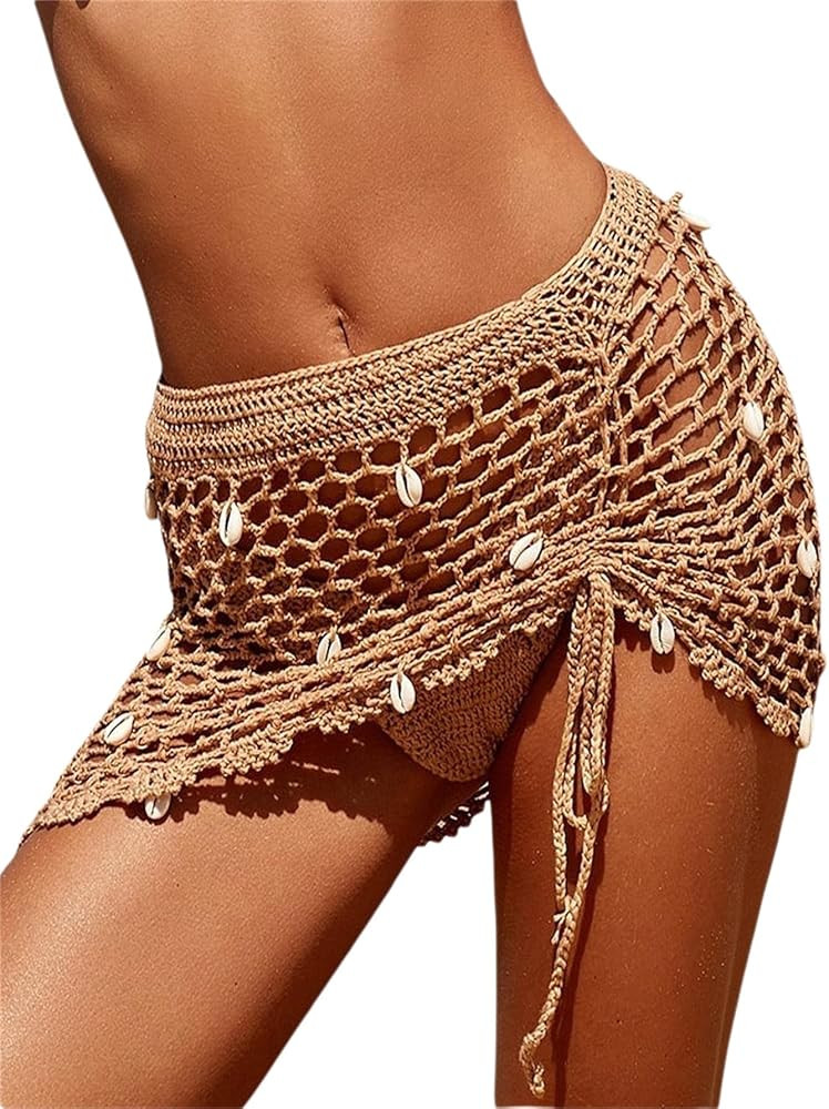 Verdusa Women's Drawstring Hollow Out Swimwear Crochet Cover Up Beach Skirt | Amazon (US)