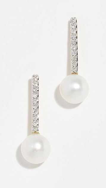 14k Gold Mini Diamond Bar Single Pearl Earrings | Shopbop