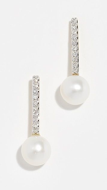 14k Gold Mini Diamond Bar Single Pearl Earrings | Shopbop