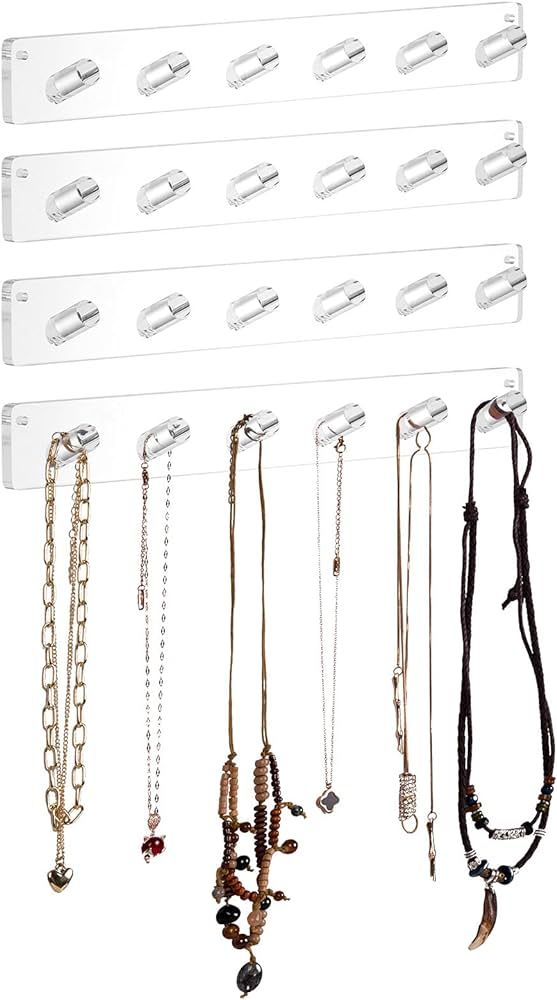 AITEE Necklace Holder, Acrylic Necklace Organizer Wall Mounted with 6 Hooks, for Hanging Necklace... | Amazon (US)