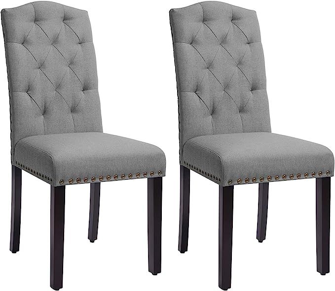 SONGMICS Set of 2 Dining Chairs with High Back, Tufted Design, Solid Wood Legs, Upholstered Stool... | Amazon (US)