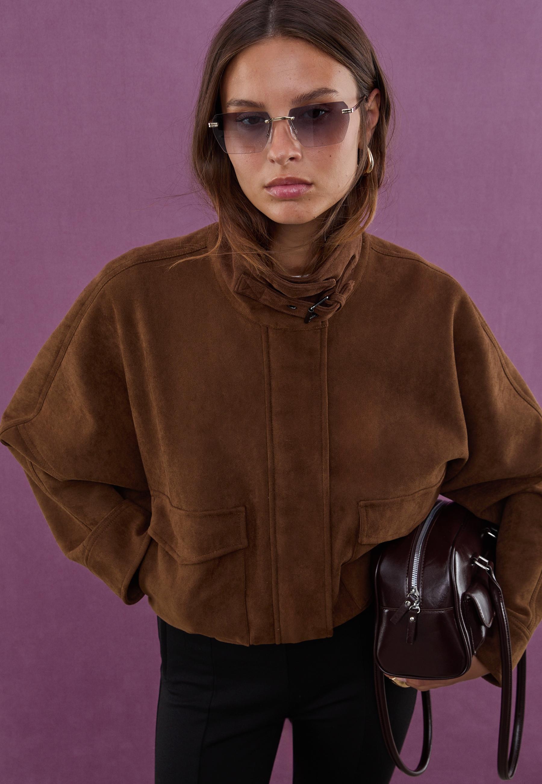 Oversized faux suede jacket - Women's fashion | Stradivarius United Kingdom | Stradivarius (UK)