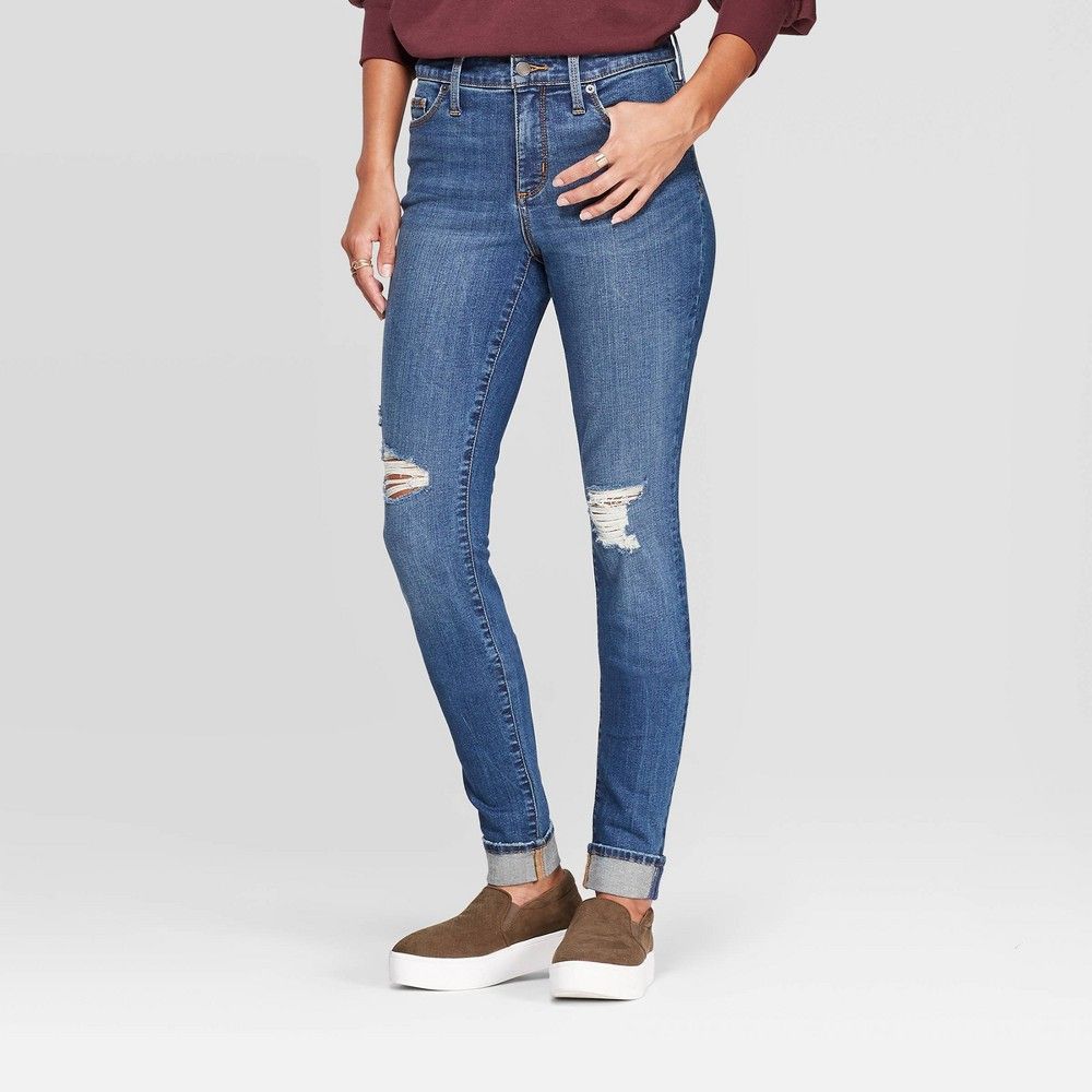 Women's High-Rise Skinny Jeans - Universal Thread Medium Wash 14 Long, Medium Blue | Target