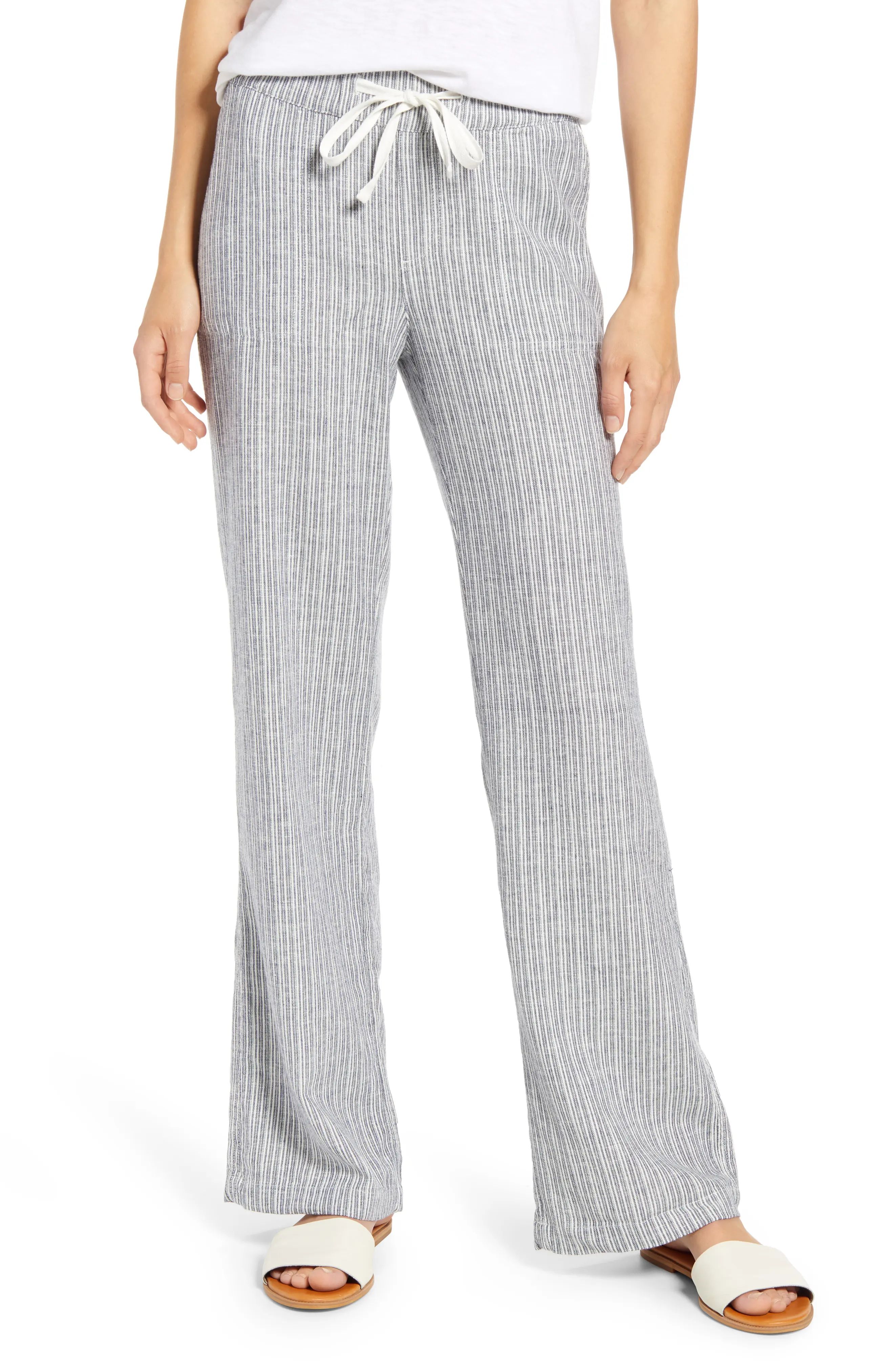 Caslon(R) Stripe Linen Blend Pants in Ivory- Navy Peacoat Stripe at Nordstrom, Size X-Large P | Nordstrom