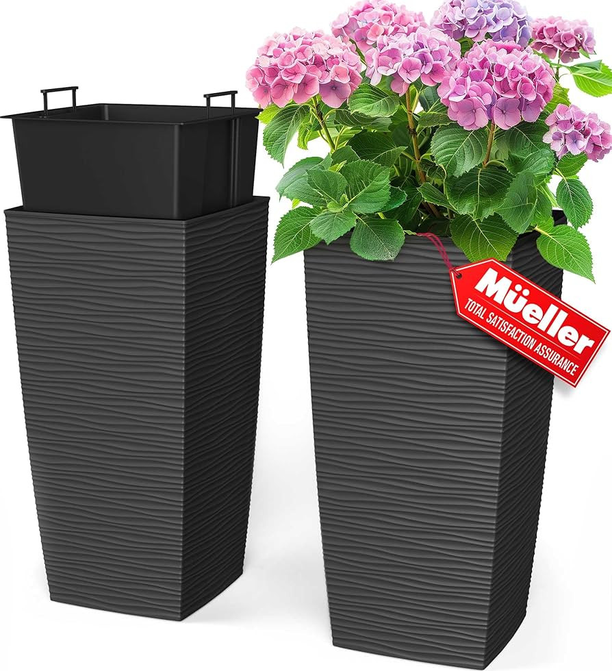 Mueller M-Resin Heavy Duty Tall Planter, Indoor/Outdoor Grande Plant, Tree, Flower Pot, 2-Piece S... | Amazon (US)