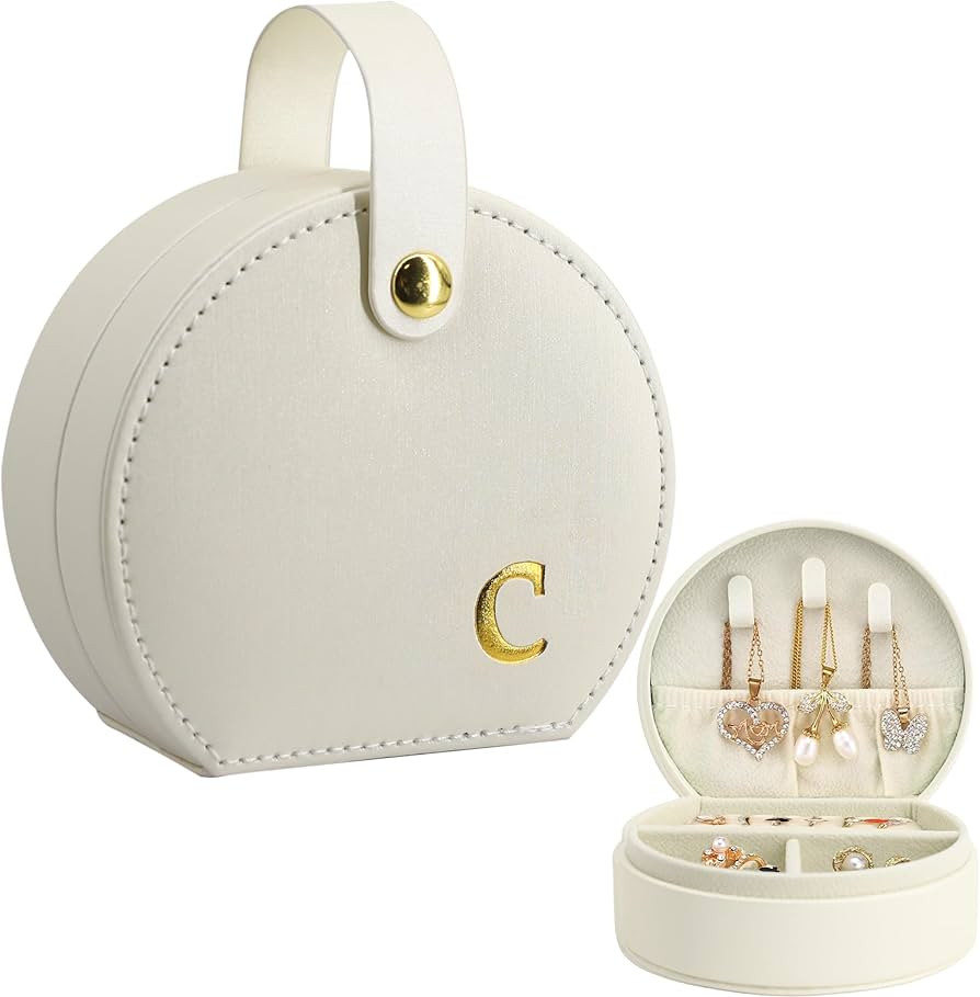 COLLECTIVE HOME - Travel Jewelry Case, Elegant Half-Moon Design with Gold Monogram, Detachable Ha... | Amazon (US)