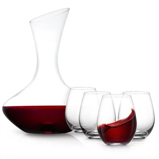 JoyJolt Lancia Wine Decanter Set with 4 Stemless Wine Glasses - Walmart.com | Walmart (US)